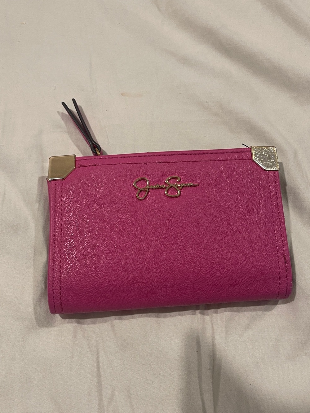 Jessica Simpson Hot Pink Zip-Around Wallet with Gold Accents